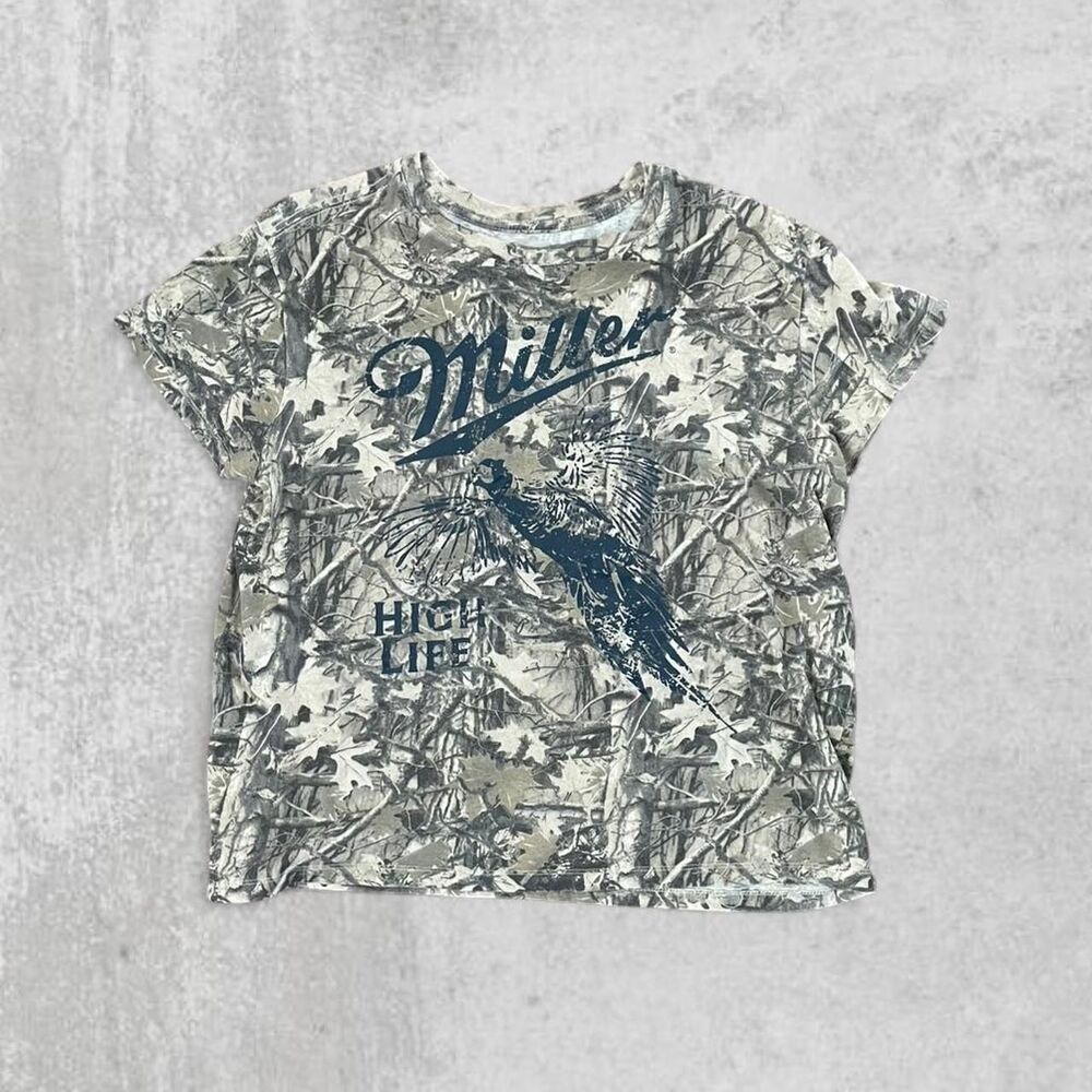 Miller High Life Camo Pheasant Graphic Tee Women’s Size L Short Sleeve